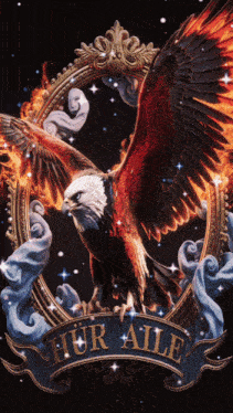 an eagle is surrounded by flames and the words hur alle