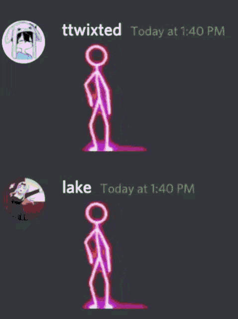 a screenshot of a discord conversation between ttwixted and lake today at 1:40 pm