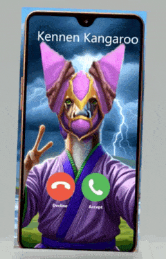 a phone with a kangaroo on the screen that says ' kennen kangaroo '
