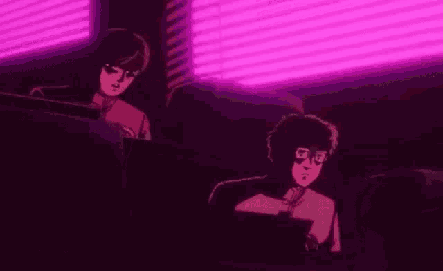 two cartoon characters are sitting in front of a window and one of them says kill