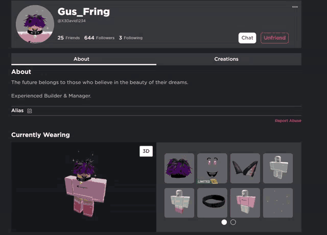 a screenshot of gus fring 's profile page on roblox