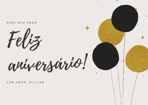 a white background with black and gold balloons and the words feliz aniversario