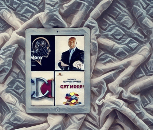 a tablet with a book titled get more