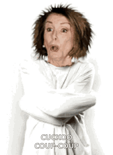 a woman in a straitjacket with the words cuckoo coup-coup written on the bottom