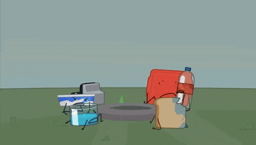 a cartoon drawing of a container of milk and a bottle of soda