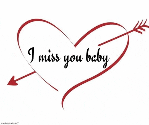 a red heart with an arrow through it and the words " i miss you baby "