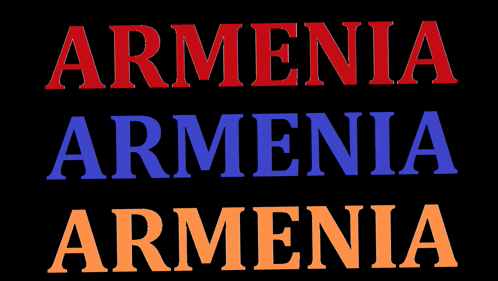a black background with the word armenia in red blue and yellow