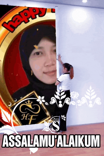 a picture of a woman with the words assalamu ' alaikum on the bottom right