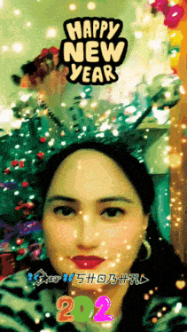 a picture of a woman with a happy new year message
