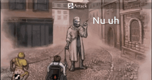 a drawing of a man pointing at a boy in a wheelchair with the words nu uh written below him