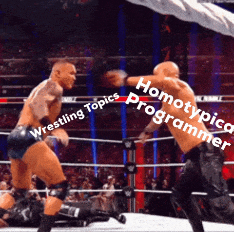 two men in a wrestling ring with the words homotypical programmer on the bottom right