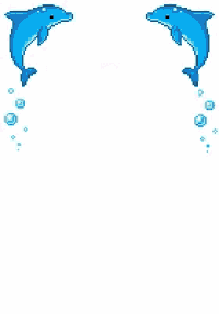 two dolphins are jumping in the air next to a pink heart .