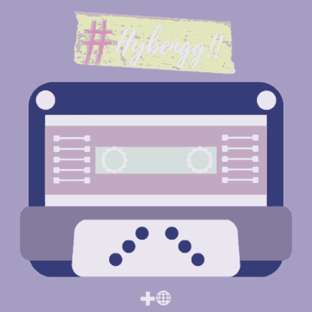 an illustration of a cassette tape with #hybengg written on a piece of paper above it