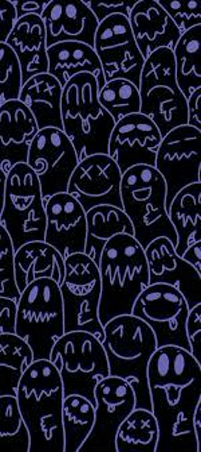 a bunch of ghosts with different faces on a black background