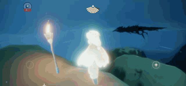 a screenshot of a video game shows a bird flying over a person