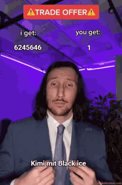 a man in a suit and tie is making a trade offer to someone
