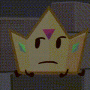 a cartoon crown with a triangle on it is sitting on a couch .