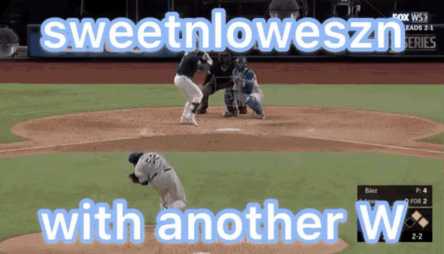 a baseball game with the words sweetnloweszn with another w.