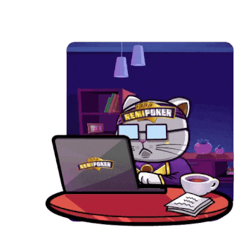 a cartoon cat wearing glasses and a headband that says remipoker