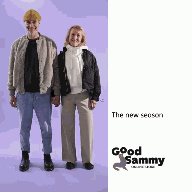a man and a woman holding hands next to a good sammy online store