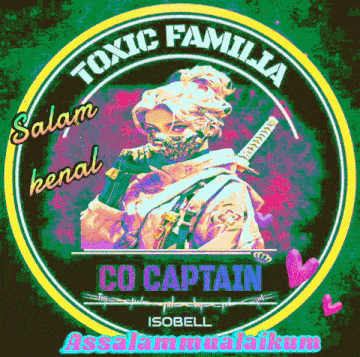 a picture of a woman with a sword and the words toxic familia co captain on it