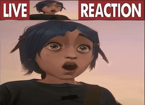 a cartoon of a girl with a surprised look on her face and the words live reaction
