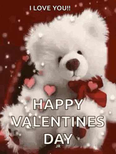 a teddy bear is sitting on a red background and says `` i love you ! `` happy valentines day .