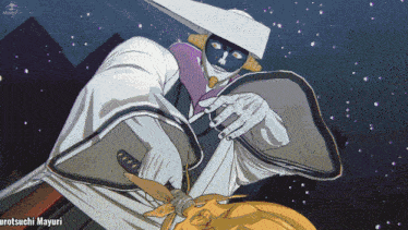 a cartoon of a man with the name kurotuchi mayuri on the bottom right