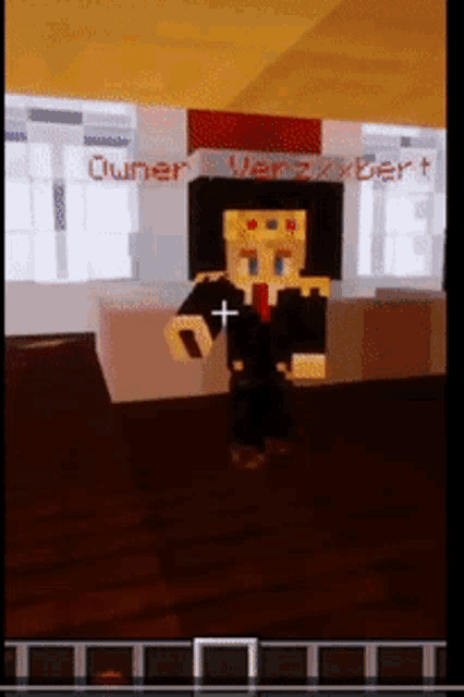 a minecraft character is standing in front of a sign that says owner werzxbert