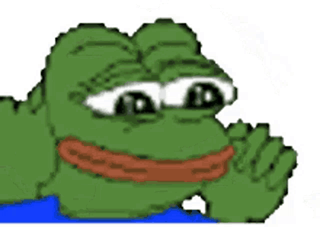 a pixel art drawing of a green frog with a red mouth and big eyes .