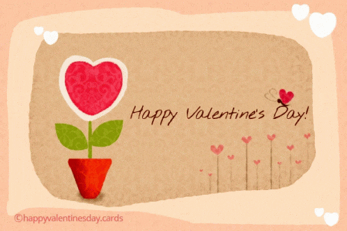 a card that says happy valentine 's day with a heart shaped flower in a pot