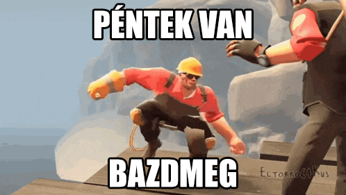 a cartoon of a man with the words pentek van bazdmeg written on it