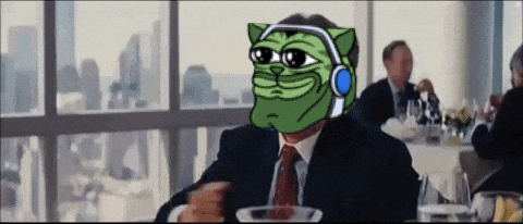 a cartoon of a man wearing headphones with a cat face on it