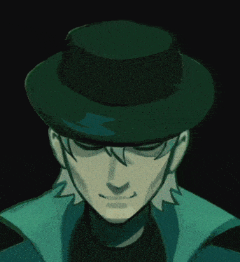 a drawing of a man wearing a green hat with the number 50 on the bottom