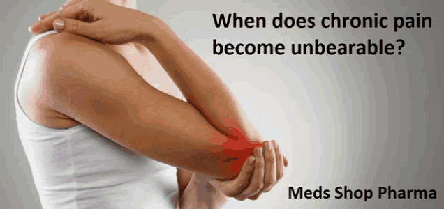 a woman holds her elbow in pain with the words " when does chronic pain become unbearable " above her