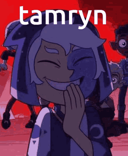 a cartoon character is smiling with the name tamryn on the bottom