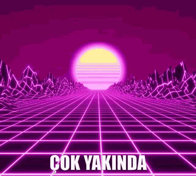 a purple background with a grid and the words çok yakinda