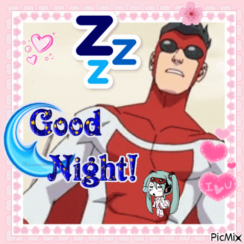 a picture of a man in a superhero costume with the words good night on it