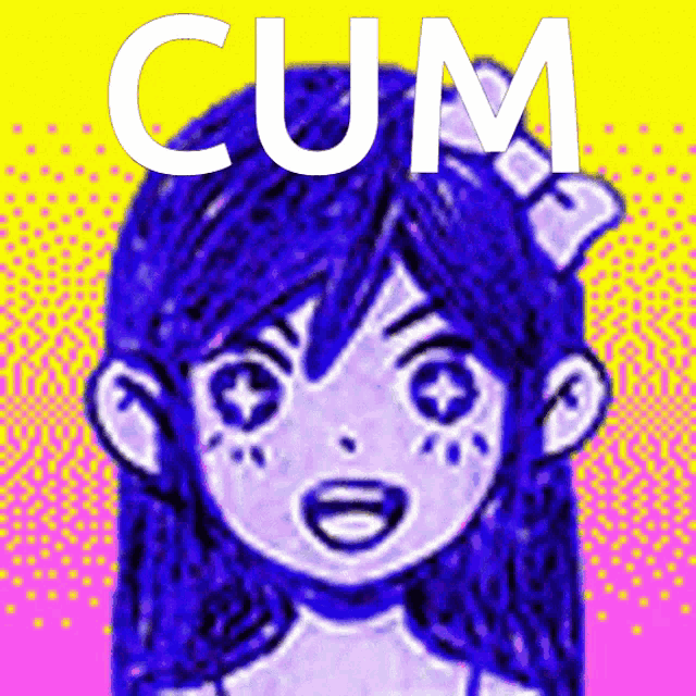 a drawing of a girl with the word cum written above her