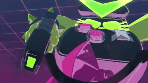a cartoon drawing of a robot with a green arrow pointing to the right