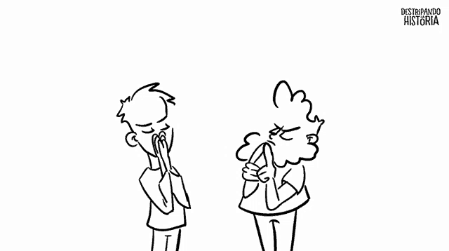 a black and white drawing of two people with the words destripando historia on the bottom right