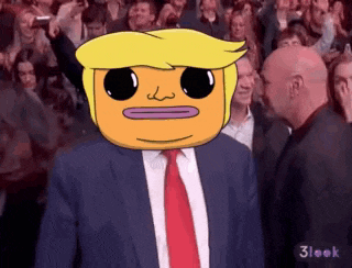 a man in a suit and tie has a cartoon face on his head