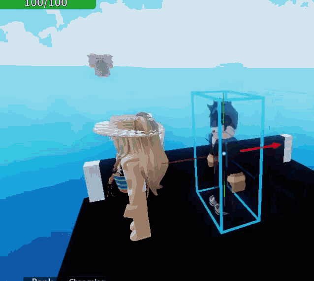 a girl in a straw hat is standing next to a man in a cube in a video game