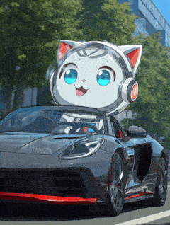 a cat wearing headphones is sitting in a car