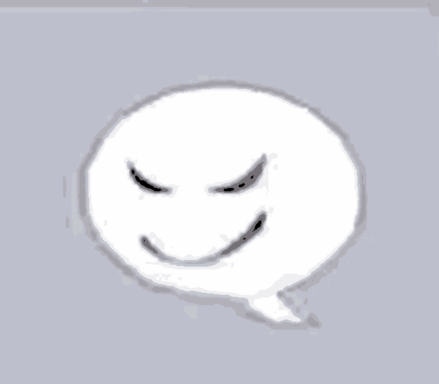 a white speech bubble with a smiley face inside of it on a gray background .