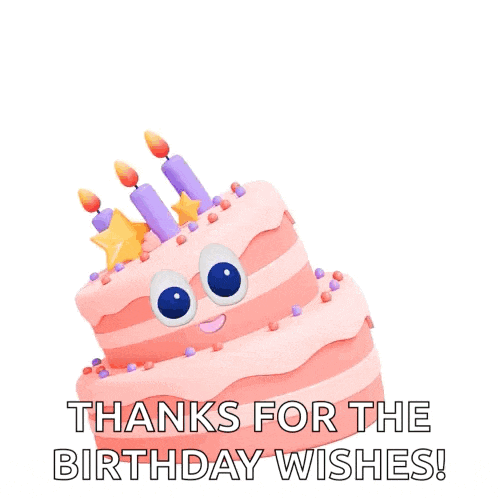 a pink birthday cake with candles and sprinkles and the words thanks for the birthday wishes