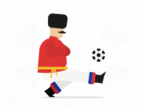 a cartoon of a man kicking a soccer ball with a mustache