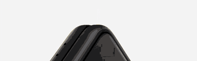 the front and back of a black and yellow flip phone on a white background