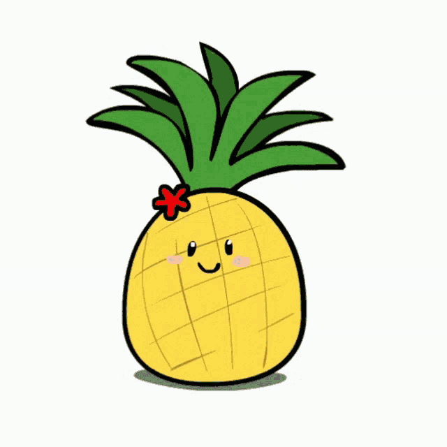 a cartoon pineapple with a flower on its head and a smiling face .