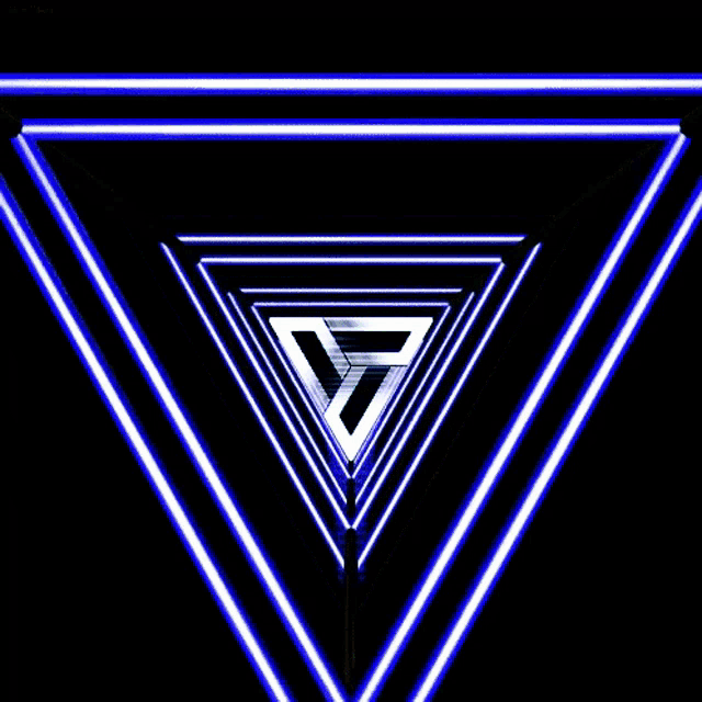 a triangle in the middle of a tunnel of blue lines